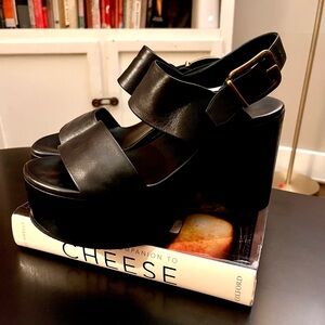 Dries Van Noten Black Leather Platform Sandals